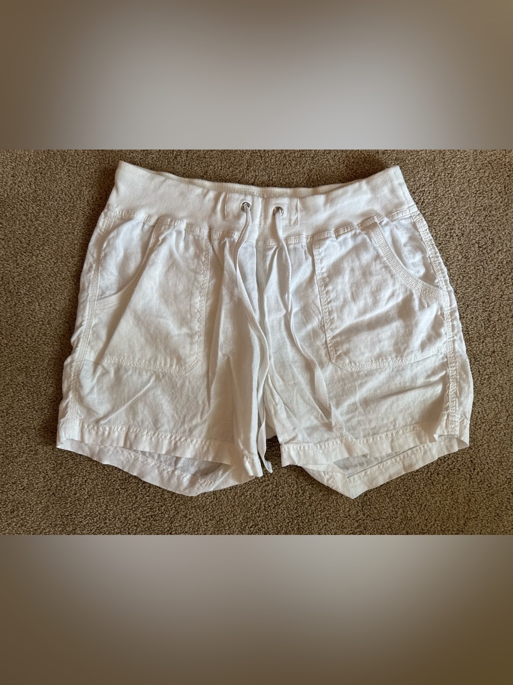Calvin Klein White Drawstring Linen-Blend Shorts